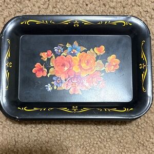 Floral Black Decorative Tray